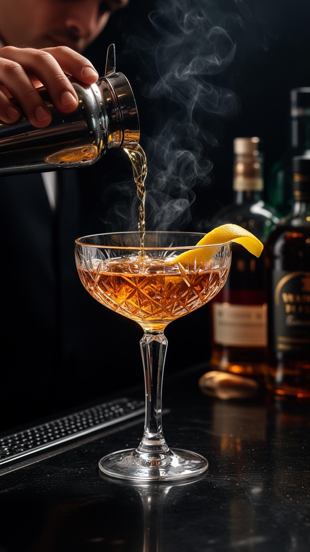 Craft cocktail being poured